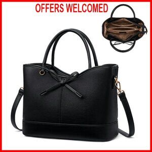 Leather Tote Bag with Zipper, Adjustable Strap, Holds iPad